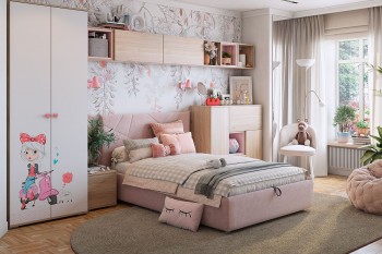 Комплект детской мебели Алина К2 Дуб мария/белый/нежно-розовый велюр в Битках - bitki.mebel54.com | фото