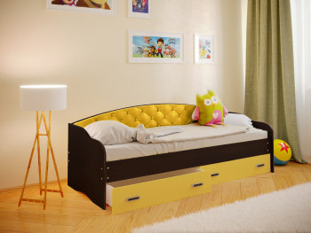 Кровать Софа-8 с мягкой спинкой (900х1900) Венге/Желтый в Битках - bitki.mebel54.com | фото