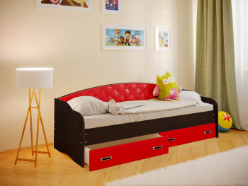 Кровать Софа-8 с мягкой спинкой (900х1900) Венге/Красный в Битках - bitki.mebel54.com | фото