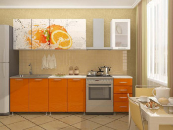 Кухонный гарнитур 1,8м Апельсин (Белый/Оранжевый металлик/Фотопечать апельсин) в Битках - bitki.mebel54.com | фото