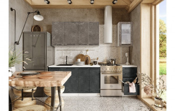 Кухонный гарнитур Нувель 1800мм белый/бетон коричневый/бетон черный в Битках - bitki.mebel54.com | фото