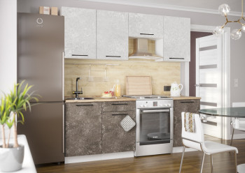 Кухонный гарнитур Нувель 2100мм белый/бетон коричневый в Битках - bitki.mebel54.com | фото
