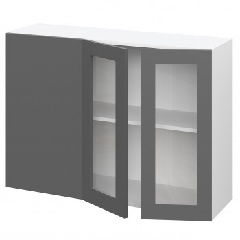 Норд ШВУПС 1000 Шкаф верхний угловой со стеклом (Софт черный/корпус Белый) в Битках - bitki.mebel54.com | фото