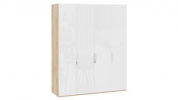 Шкаф для одежды с 4 глухими дверями «Эмбер» Яблоня Беллуно/Белый глянец в Битках - bitki.mebel54.com | фото