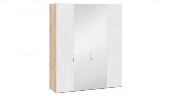 Шкаф комбинированный с 2 глухими и 2 зеркальными дверями «Эмбер» Яблоня Беллуно/Белый глянец в Битках - bitki.mebel54.com | фото